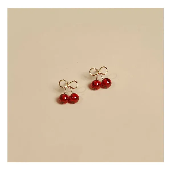 Gold_Bow_Cherry_Stud_Earrings_For_Women